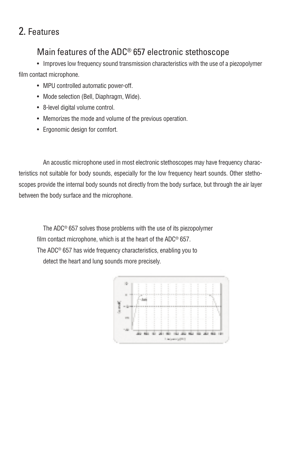Features, Main features of the adc, 657 electronic stethoscope | American Diagnostic Corporation (ADC) 657 Electronic Stethoscope User Manual | Page 5 / 11