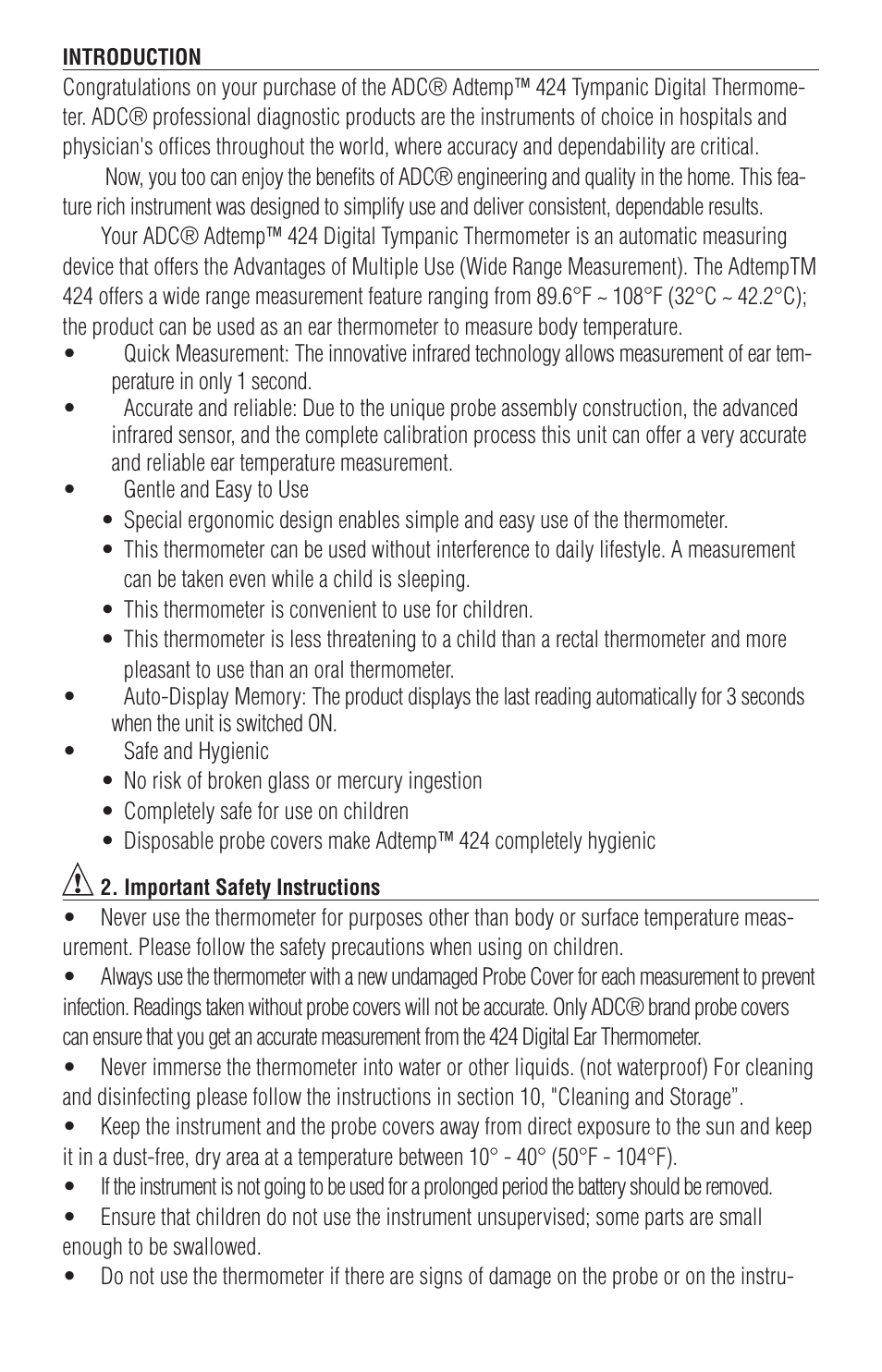 American Diagnostic Corporation (ADC) 424 Adtemp User Manual | Page 2 / 7