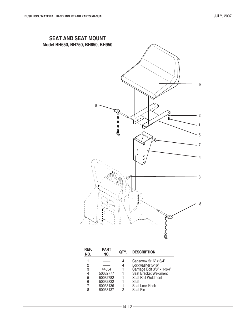 Seat and seat mount | Bush Hog BH950 User Manual | Page 4 / 114