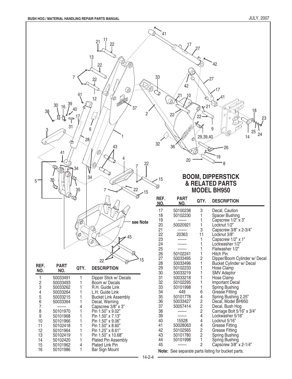 Boom, dipperstick & related parts model bh950 | Bush Hog BH950 User Manual | Page 8 / 114