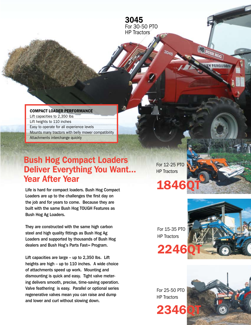 Bush hog compact loaders, 1846qt, 2246qt | 2346qt, Built as tough as bush hog ag loaders | Bush Hog Tough Compact & Ag Loaders User Manual | Page 5 / 12