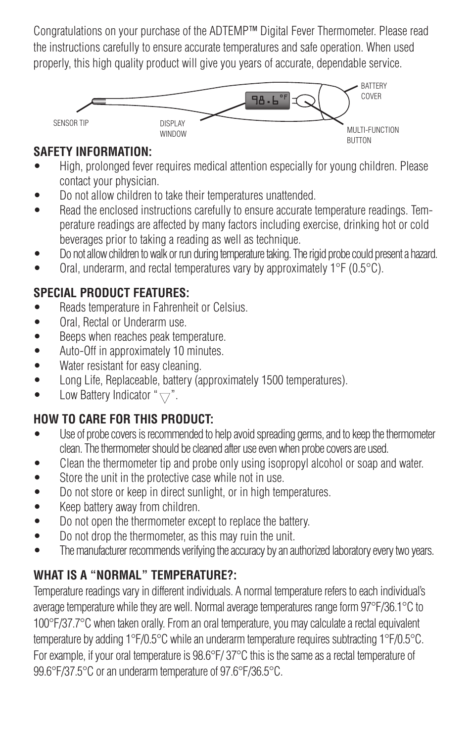 American Diagnostic Corporation (ADC) 423 Adtemp User Manual | Page 2 / 4