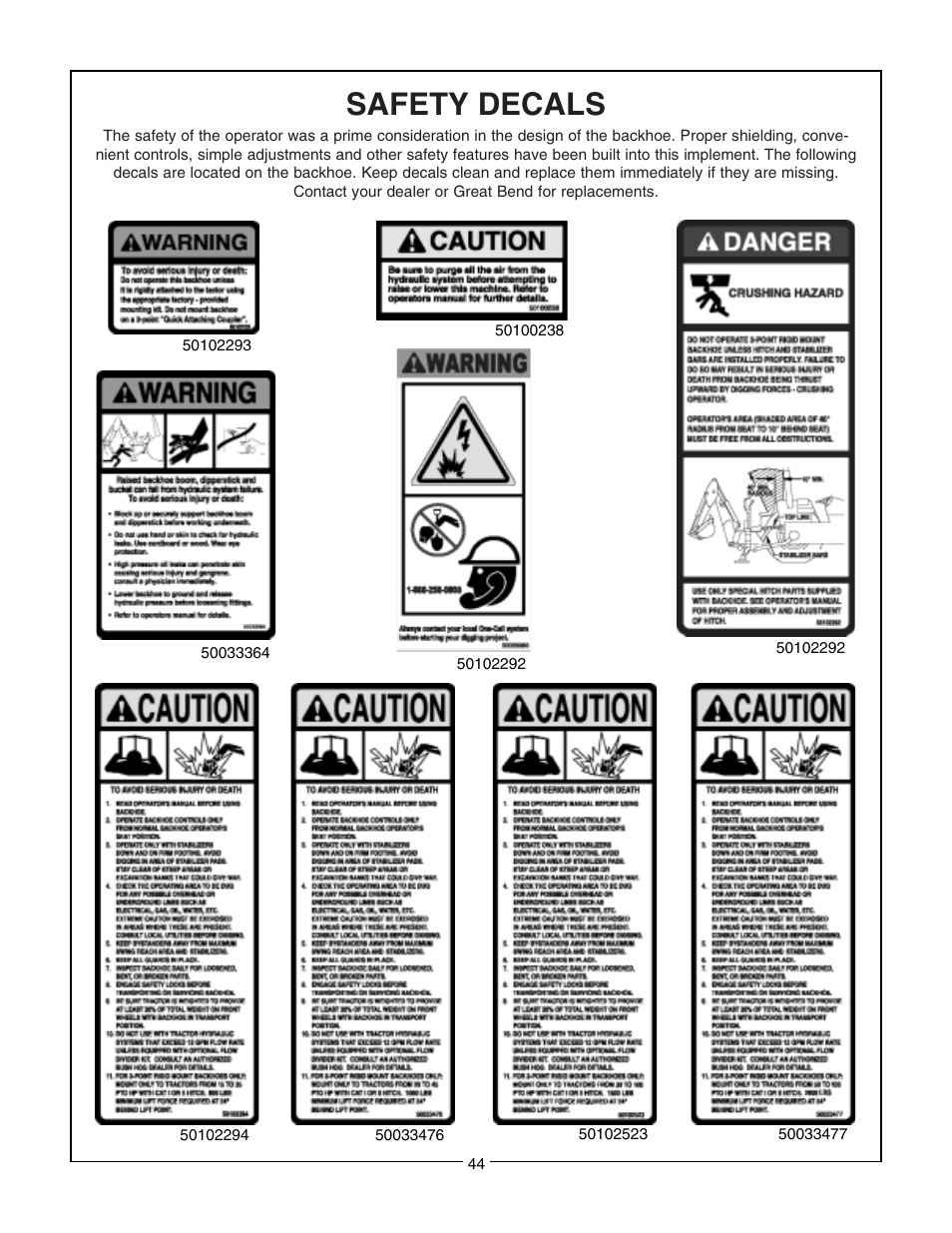 Safety decals | Bush Hog 2175 User Manual | Page 46 / 48