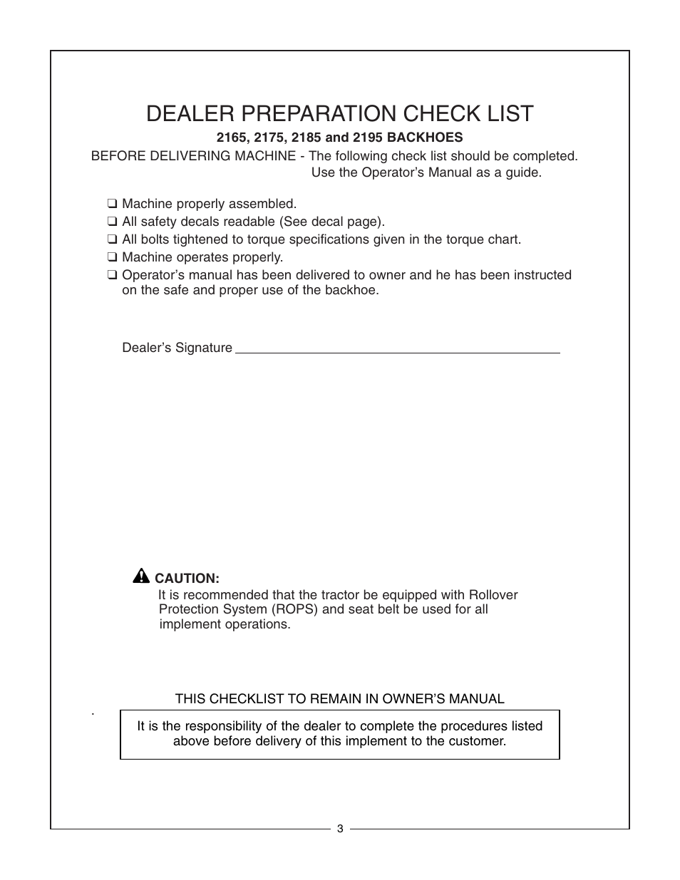 Dealer preparation check list | Bush Hog 2175 User Manual | Page 5 / 48