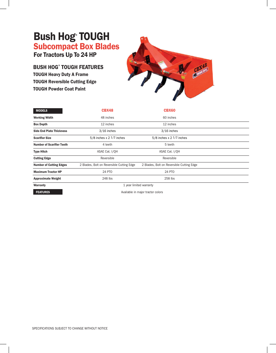 Bush Hog TOUGH CBX60 User Manual | 1 page