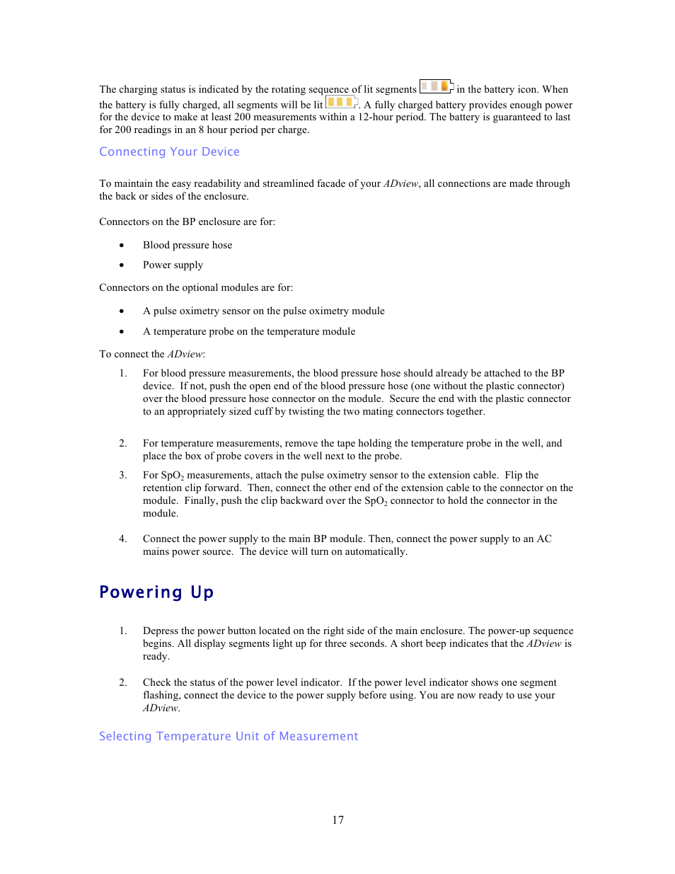 Powering up | American Diagnostic Corporation (ADC) ADview Modular Diagnostic Station User Manual | Page 27 / 72