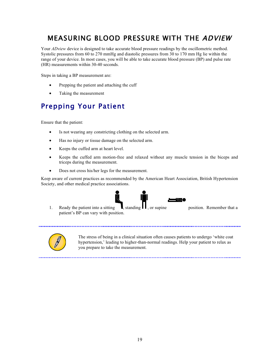 Measuring blood pressure with the adview, Prepping your patient | American Diagnostic Corporation (ADC) ADview Modular Diagnostic Station User Manual | Page 29 / 72