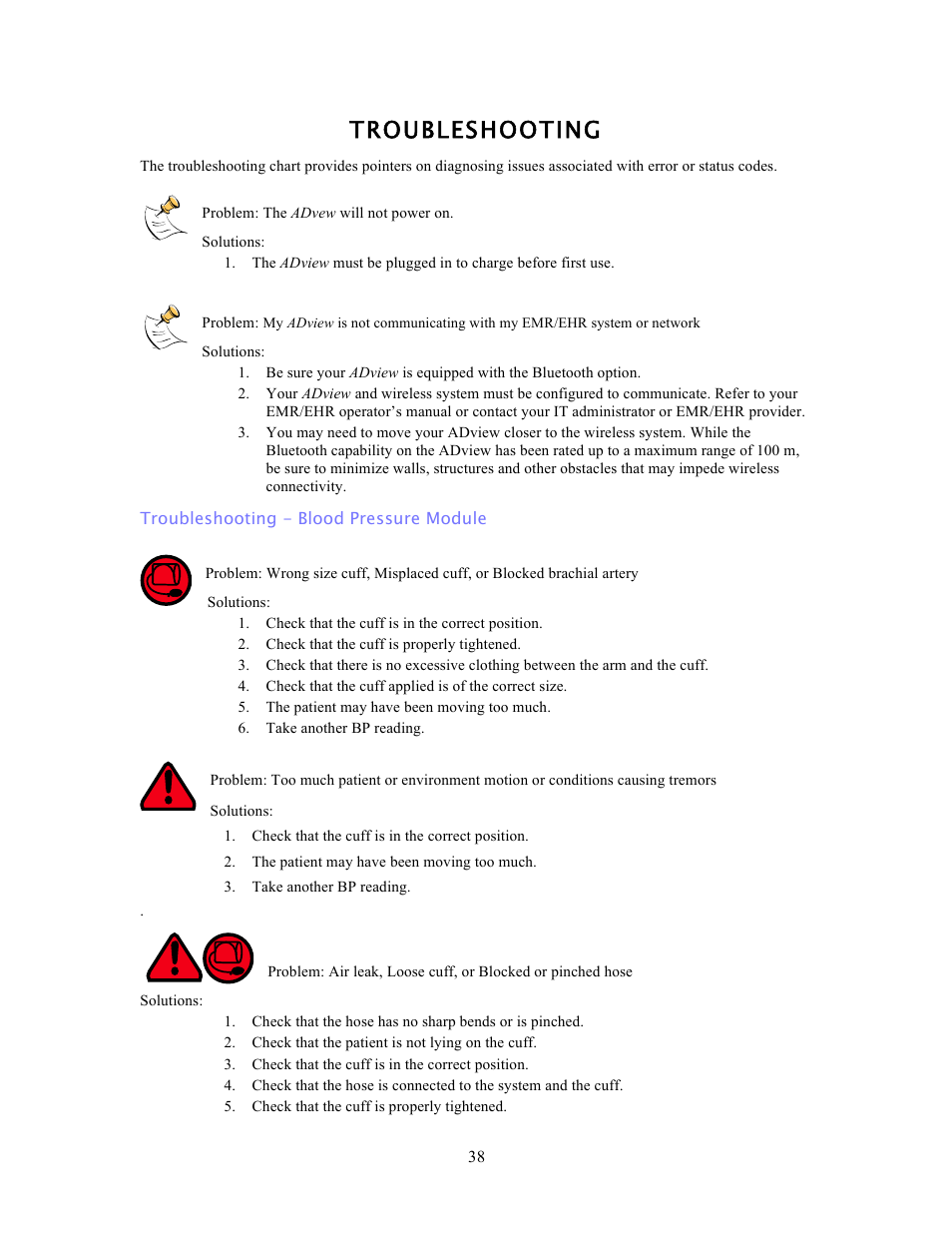 Troubleshooting | American Diagnostic Corporation (ADC) ADview Modular Diagnostic Station User Manual | Page 48 / 72