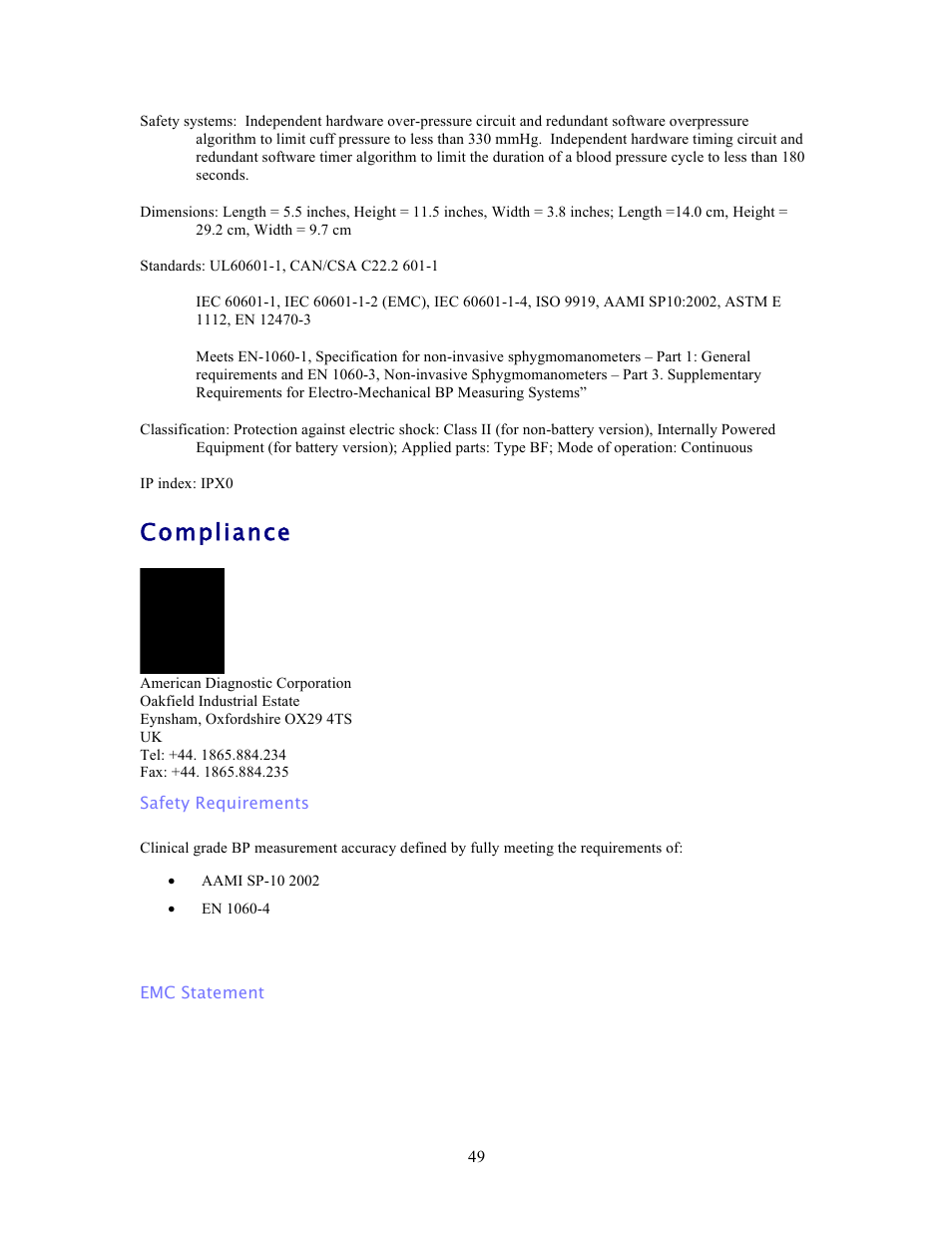 Compliance | American Diagnostic Corporation (ADC) ADview Modular Diagnostic Station User Manual | Page 59 / 72