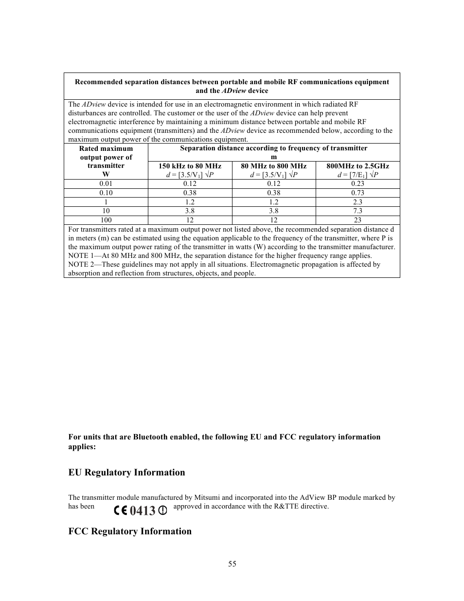 Eu regulatory information, Fcc regulatory information | American Diagnostic Corporation (ADC) ADview Modular Diagnostic Station User Manual | Page 65 / 72