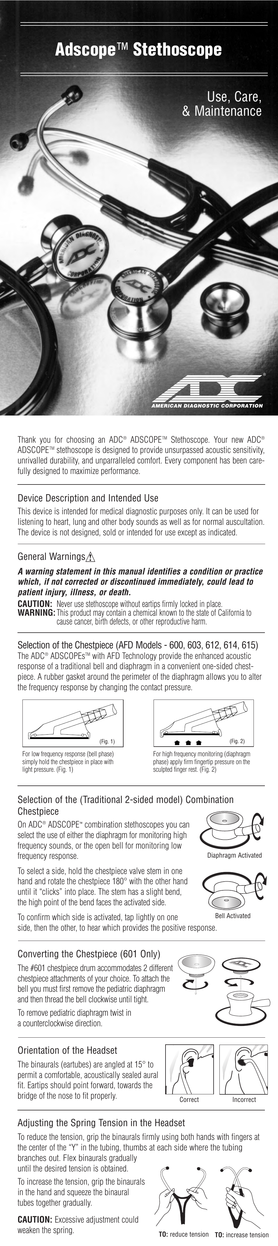 American Diagnostic Corporation (ADC) Estetoscopio ADSCOPE User Manual | 2 pages