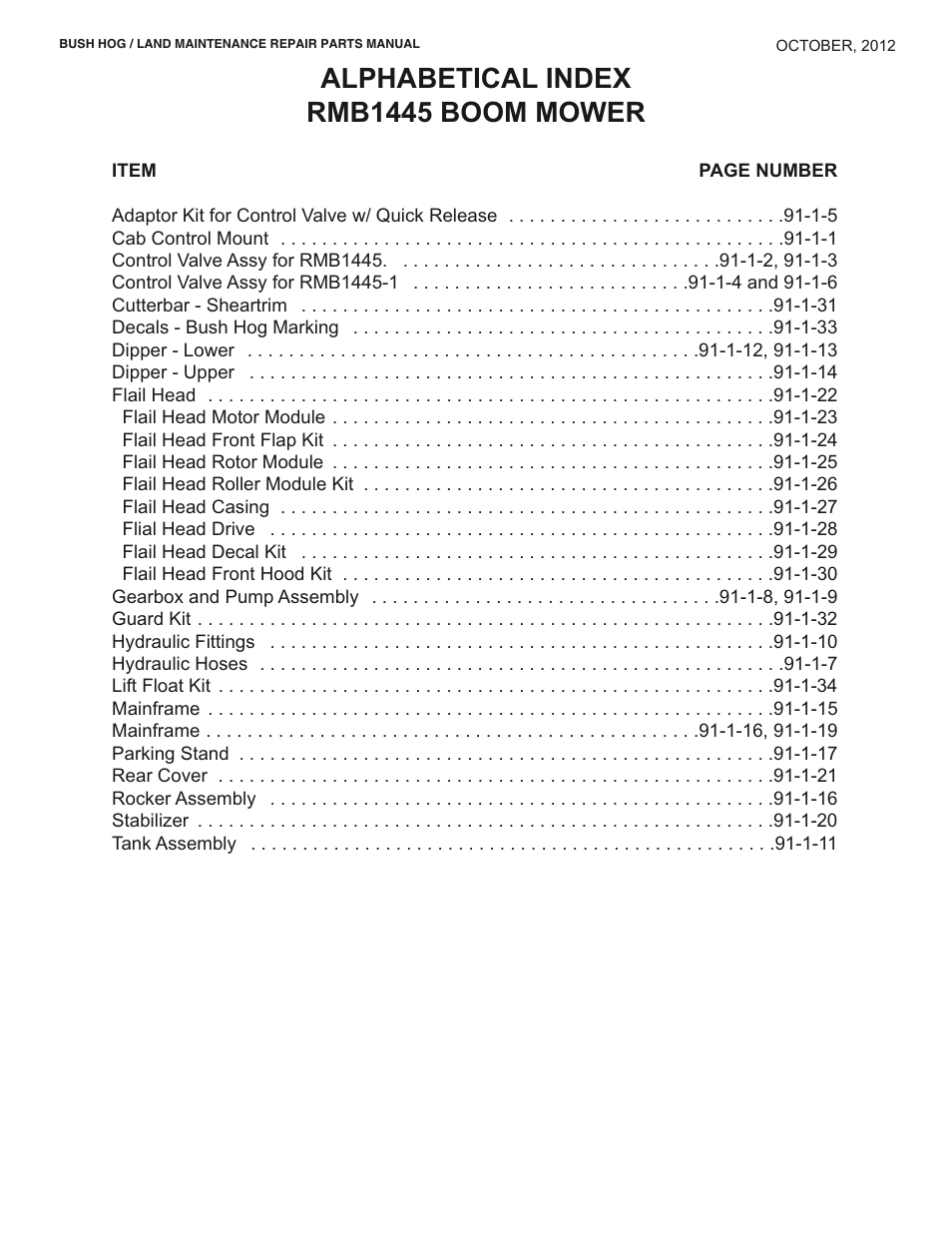 Alphabetical index rmb1445 boom mower | Bush Hog BOOM POWER RMB1445 User Manual | Page 5 / 42