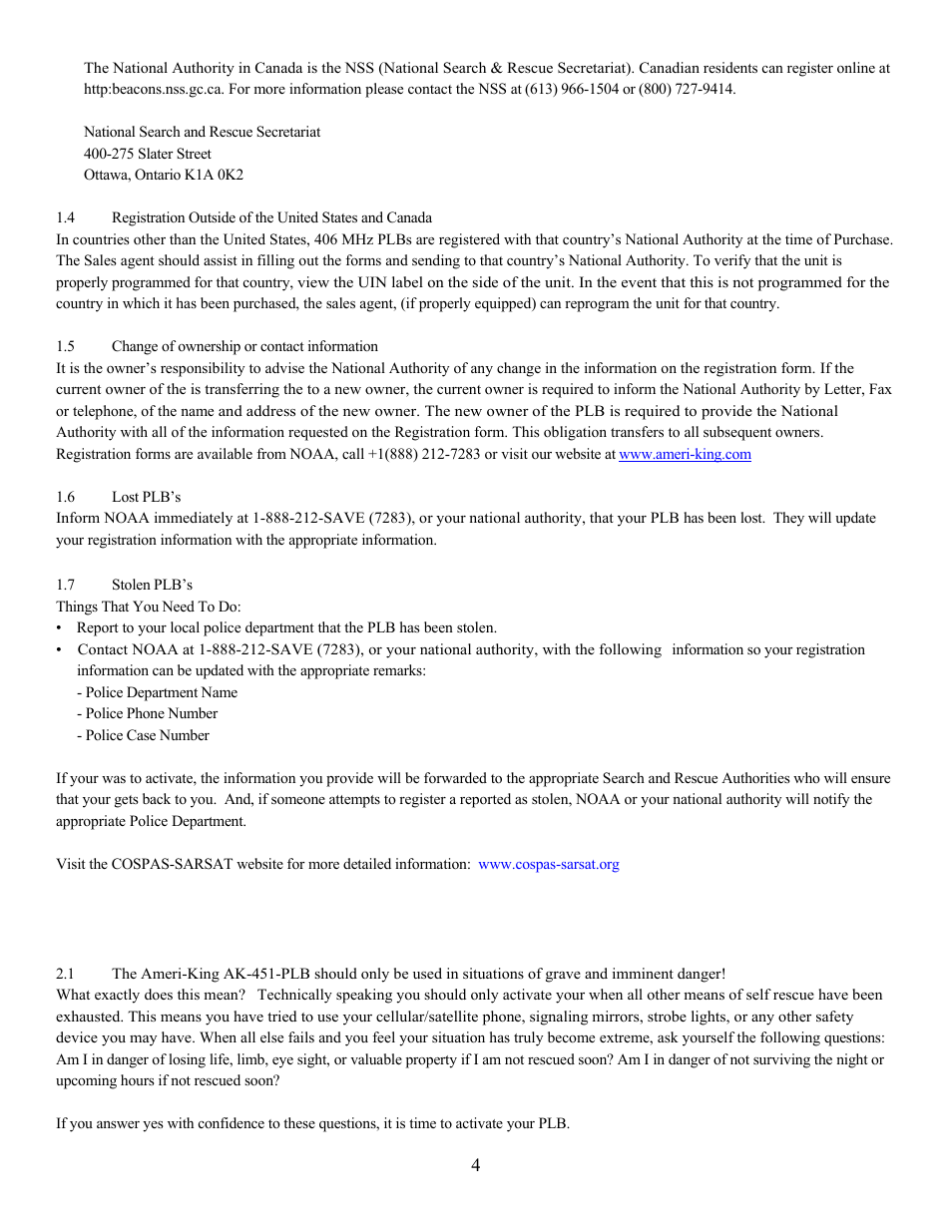 Section 2 - responsible use | Ameri-King AK-451-P-ELT User Manual | Page 4 / 15