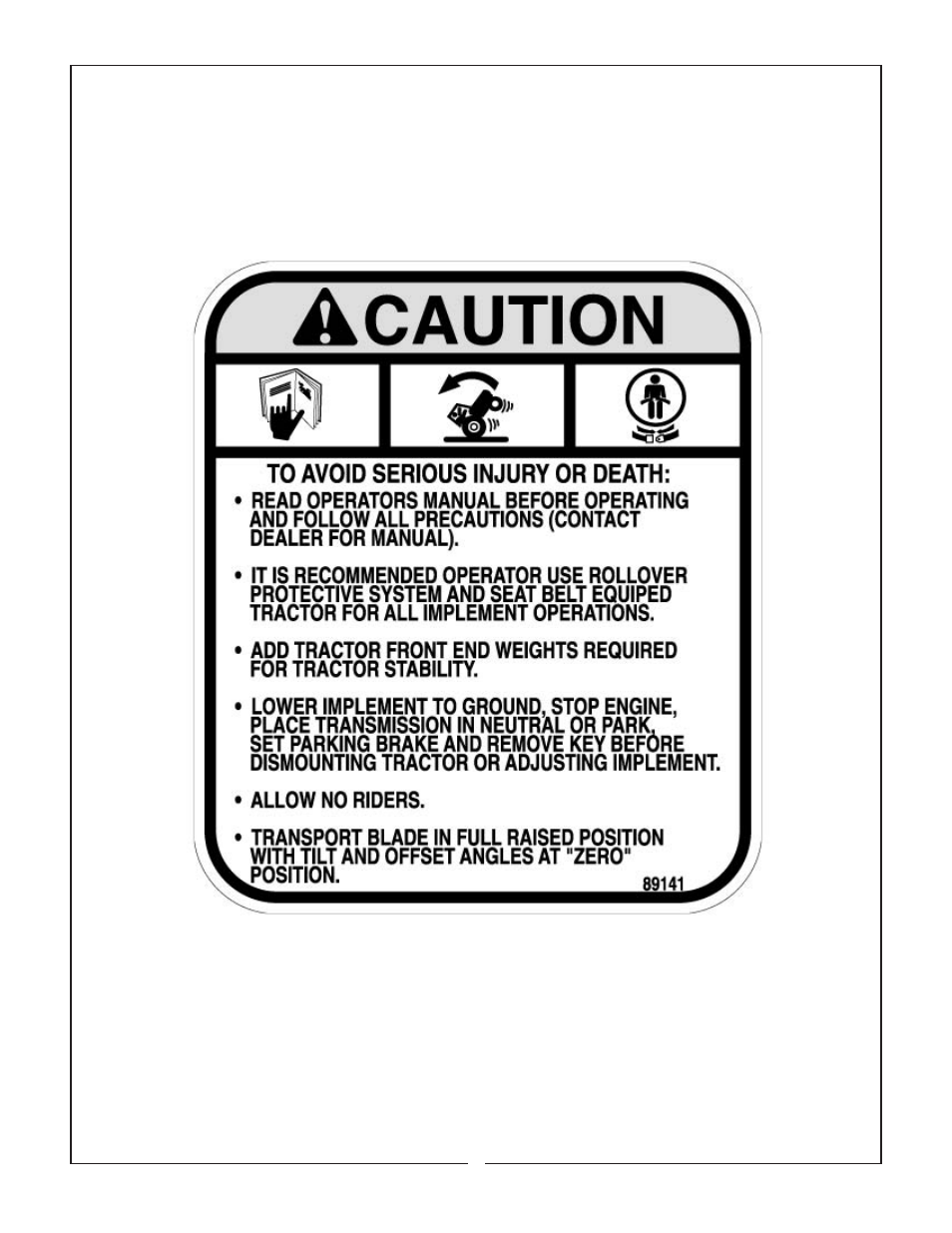 Safety decals | Bush Hog 300 Series User Manual | Page 10 / 12