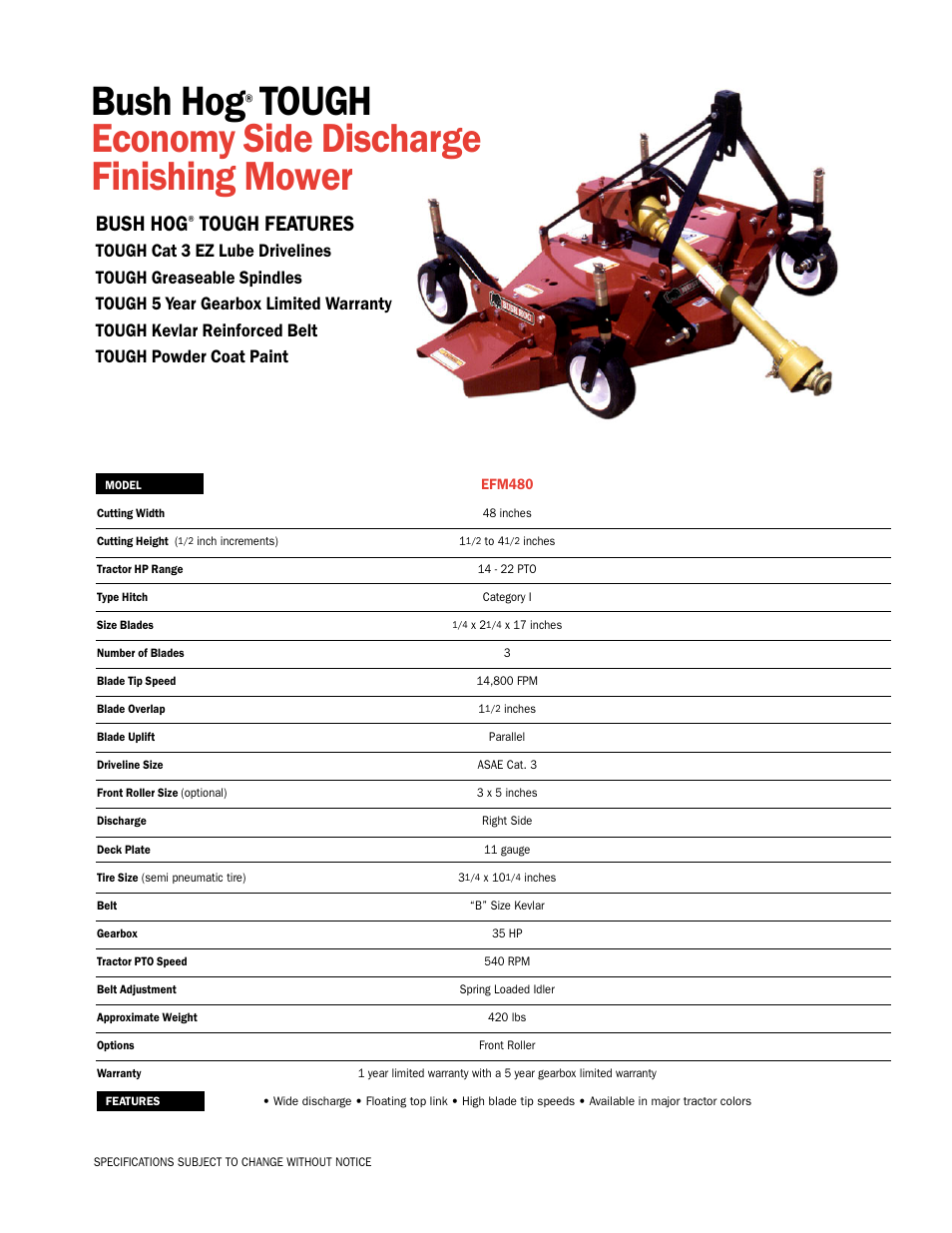 Bush Hog EFM 480 User Manual | 1 page