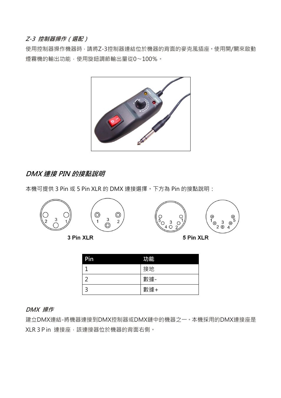 Dmx 連接 pin 的接點說明 | Antari Z-350 Fazer User Manual | Page 35 / 40