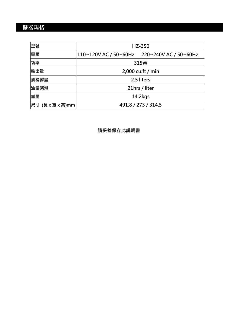 機器規格 | Antari HZ-350 User Manual | Page 33 / 36
