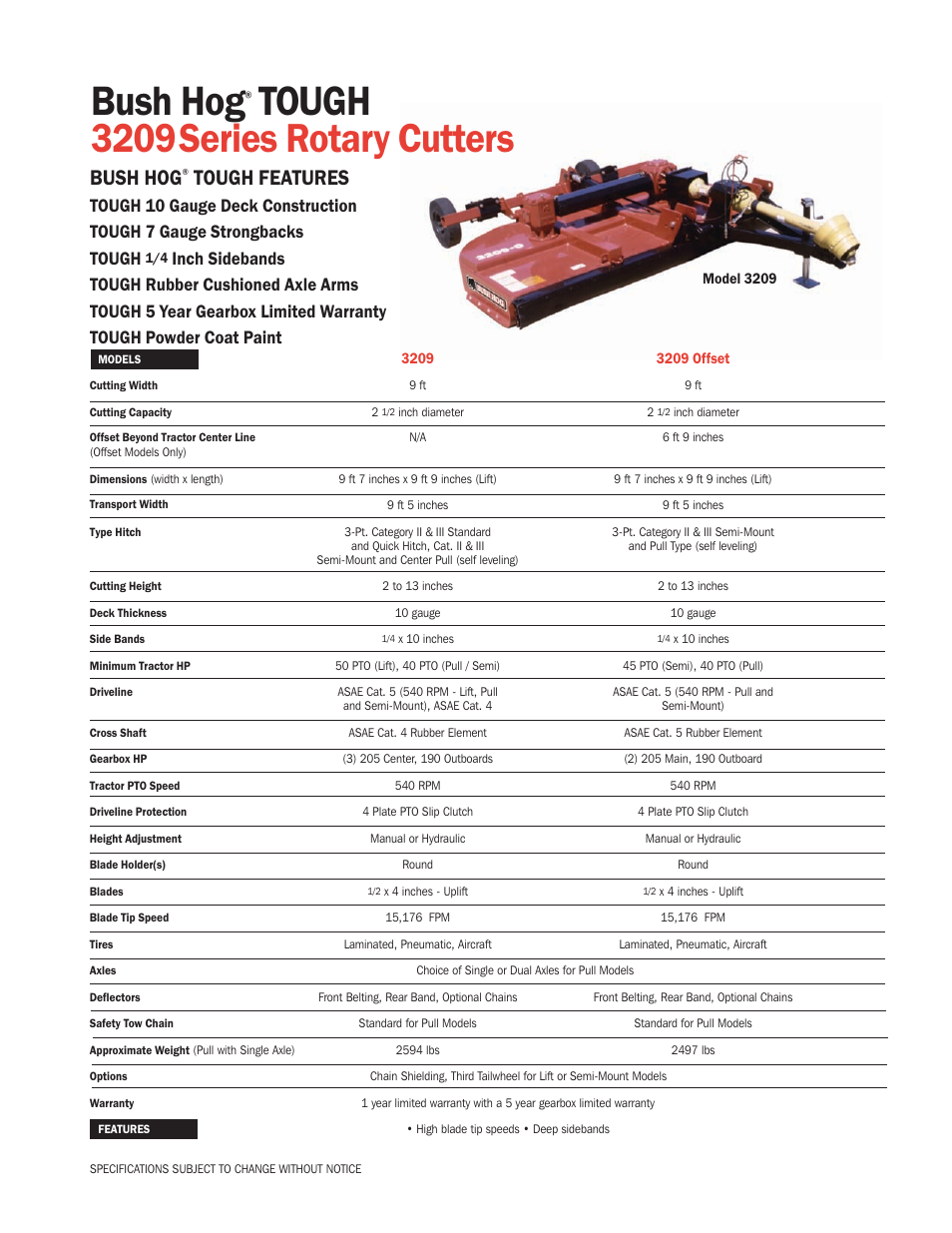 Bush Hog TOUGH 3209 Series User Manual | 1 page