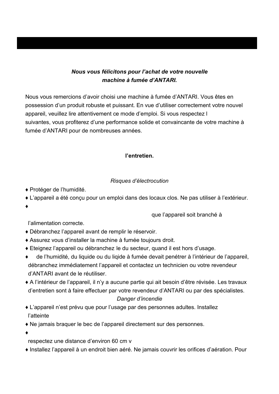 Mode d'emploi, Antari machine à fumée de terre | Antari ICE-101 User Manual | Page 19 / 28