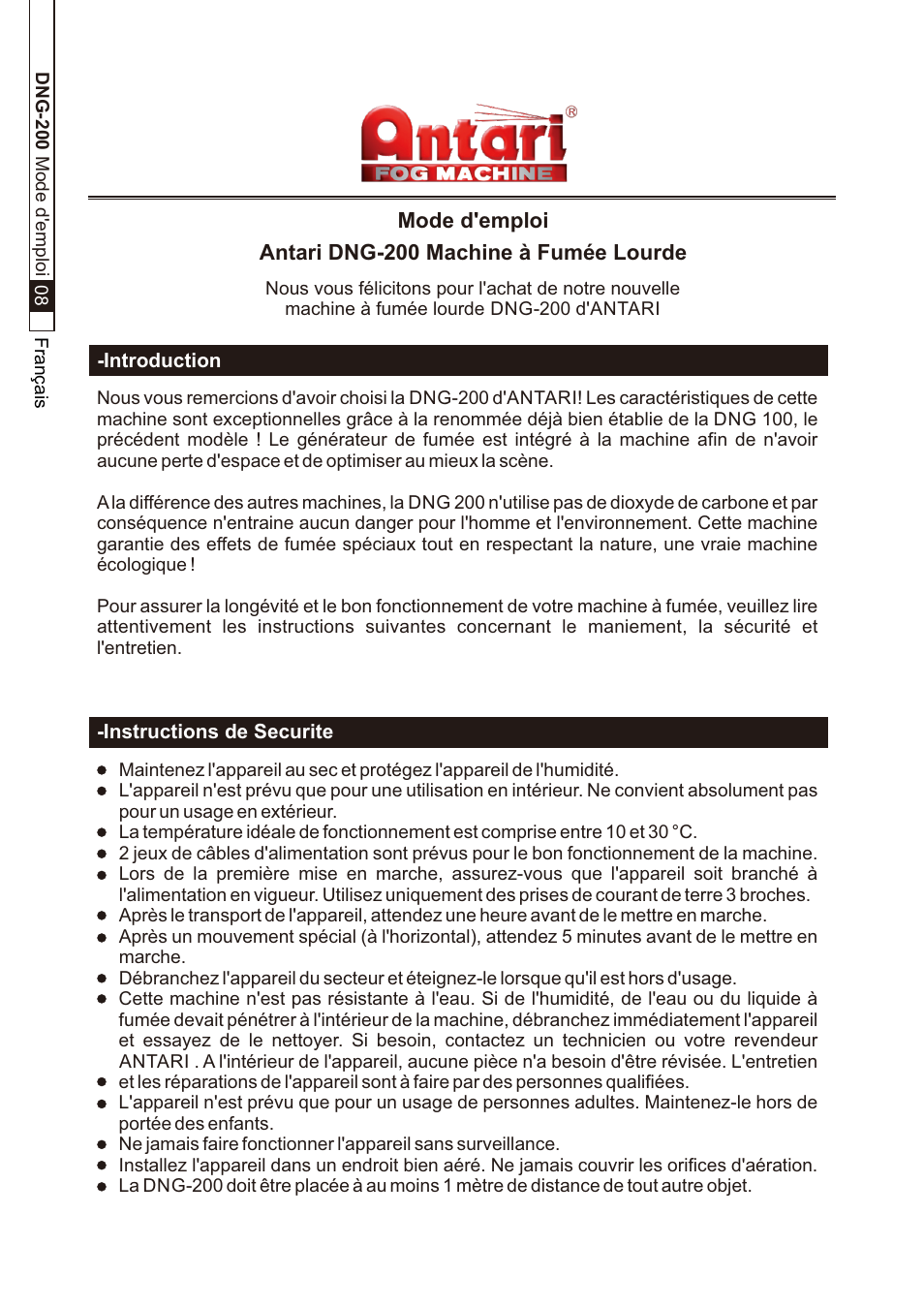 頁面 10 | Antari DNG-200 User Manual | Page 10 / 32