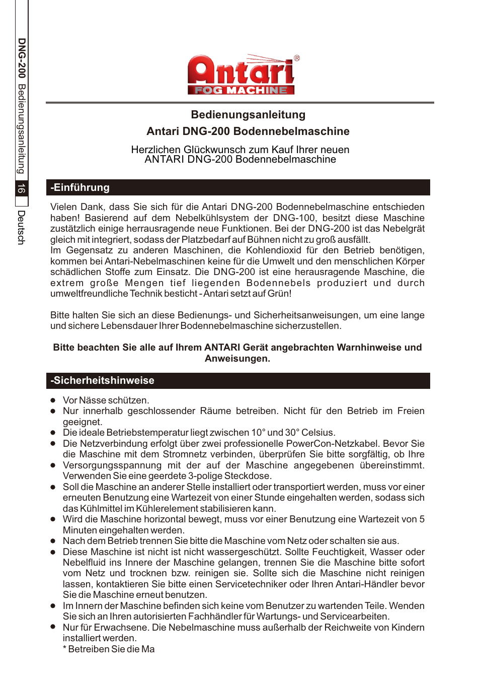 頁面 18 | Antari DNG-200 User Manual | Page 18 / 32