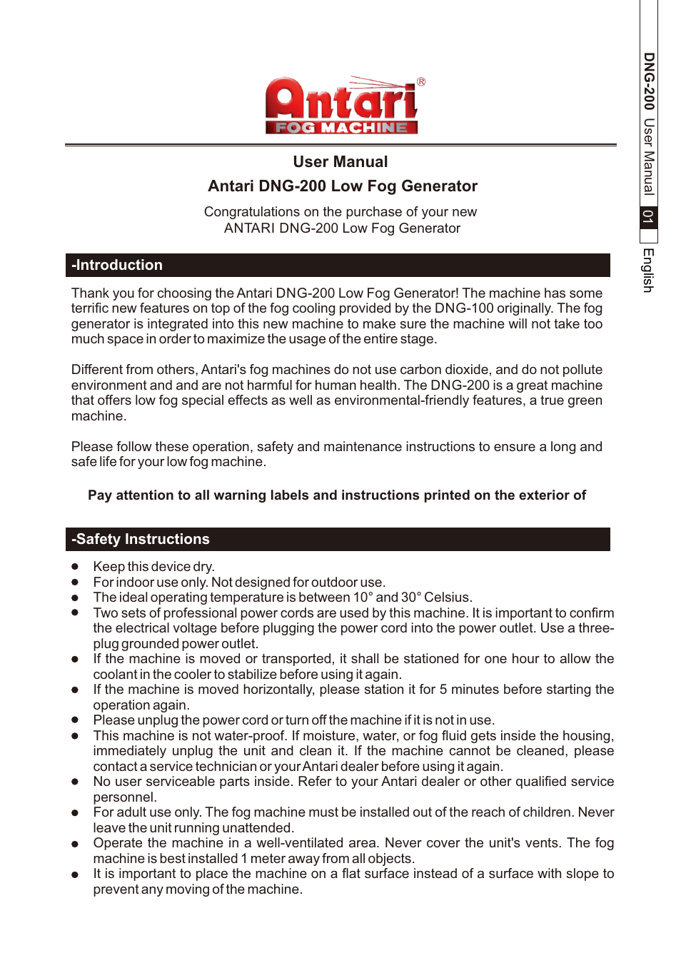 頁面 3 | Antari DNG-200 User Manual | Page 3 / 32