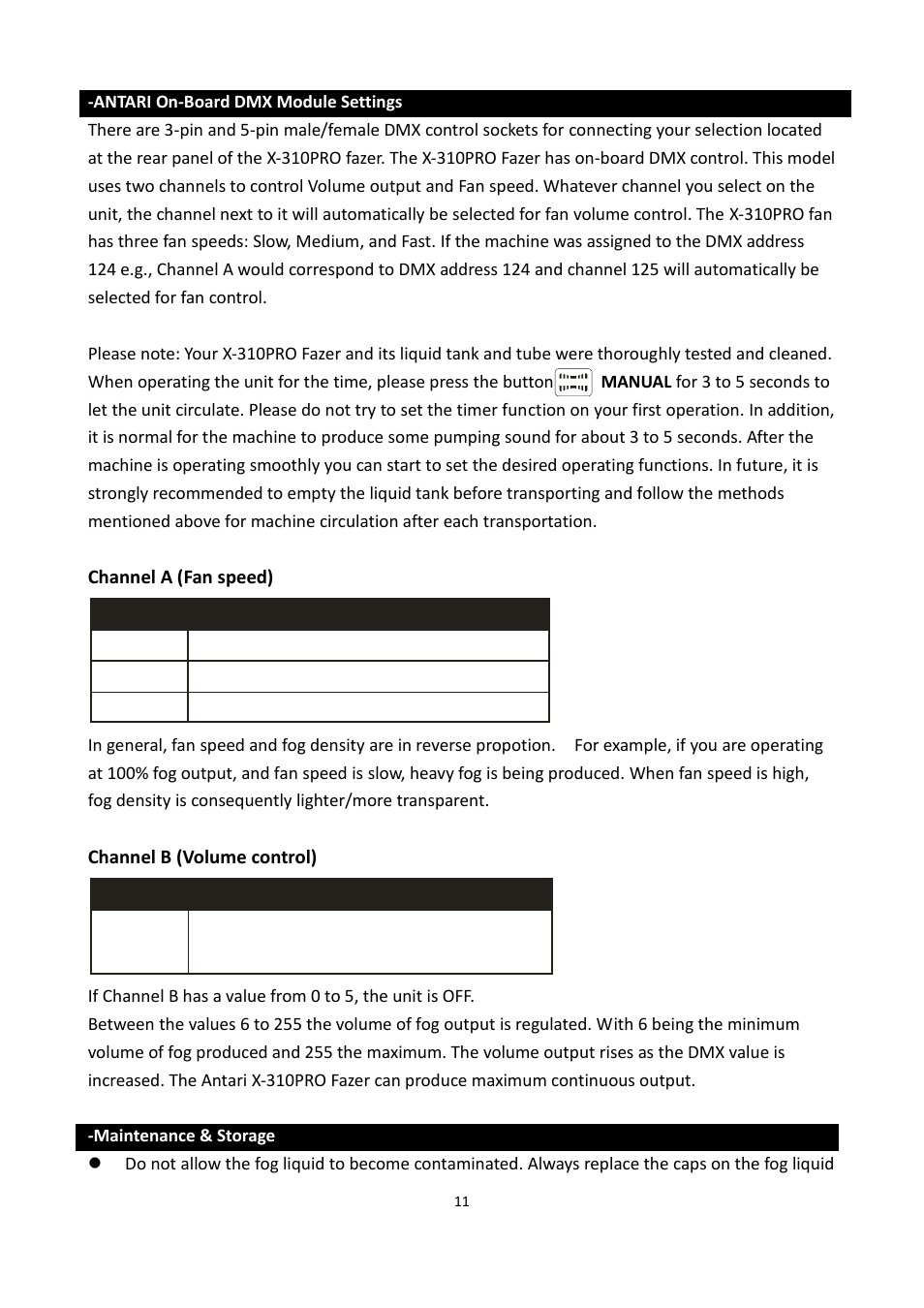 Volume control (5 % - 100 %) | Antari X-310 PRO User Manual | Page 11 / 56
