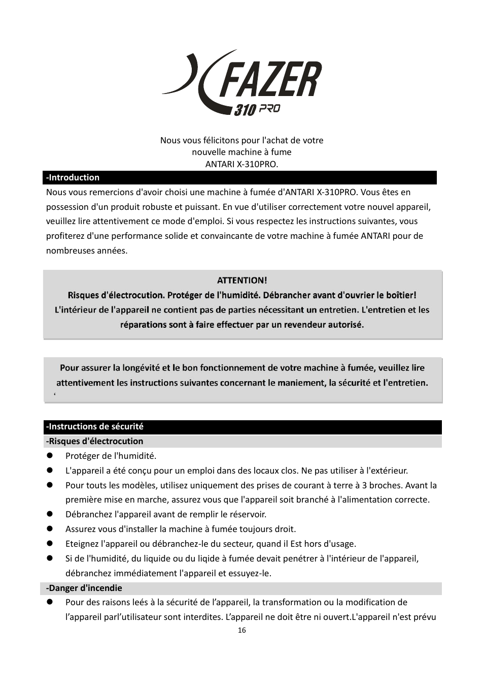 Antari X-310 PRO User Manual | Page 16 / 56