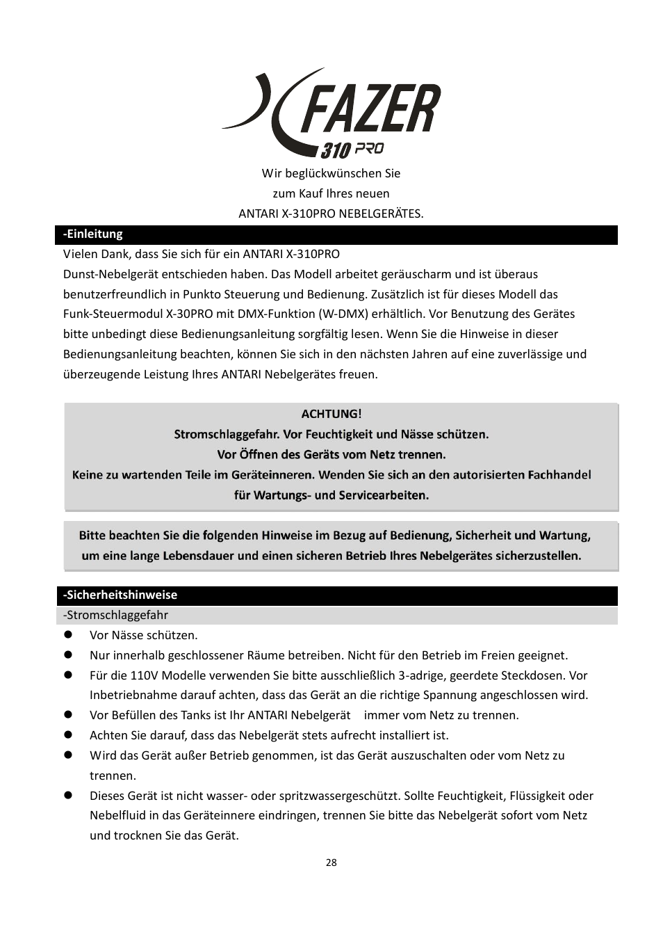 Antari X-310 PRO User Manual | Page 28 / 56