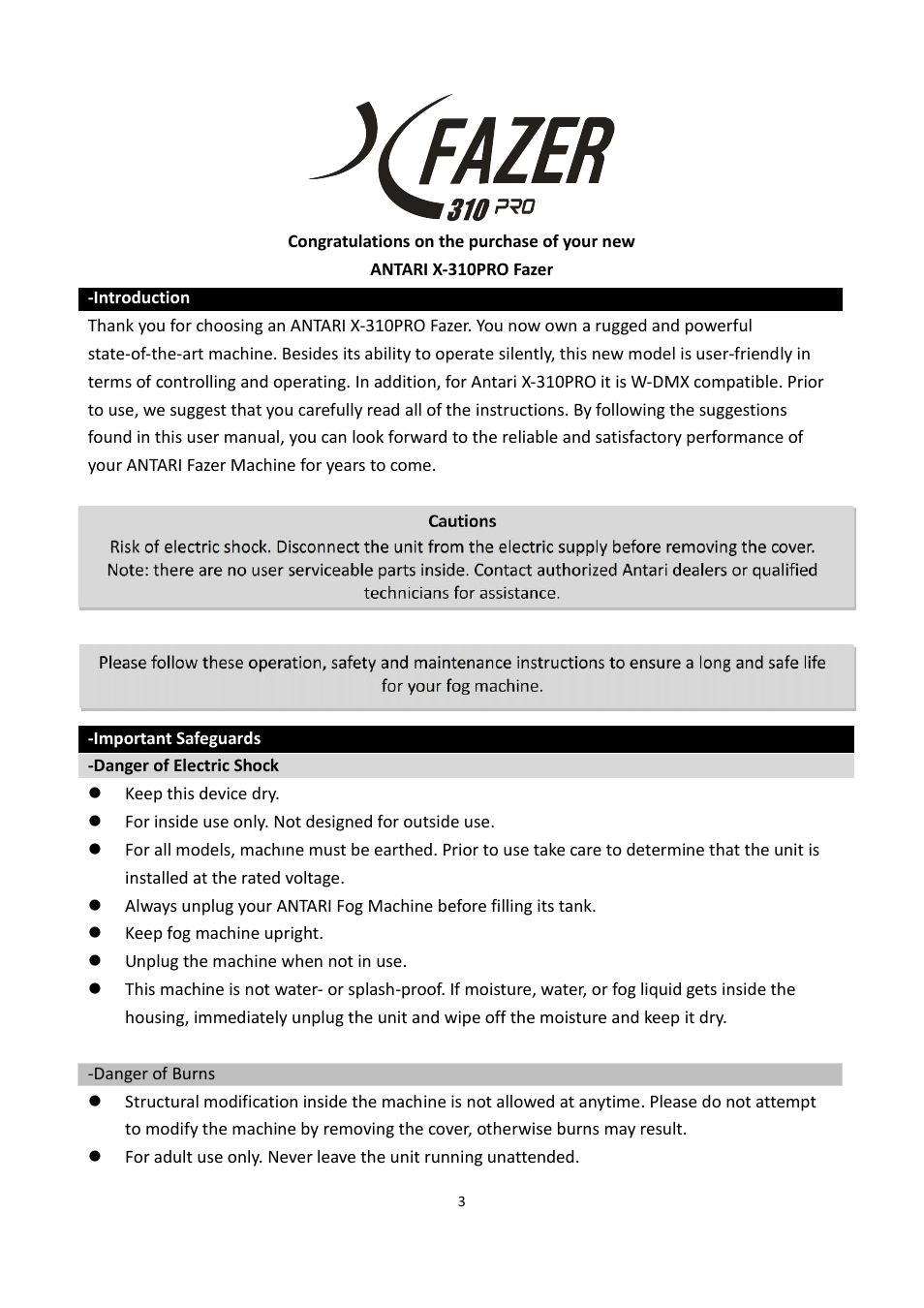 Antari X-310 PRO User Manual | Page 3 / 56