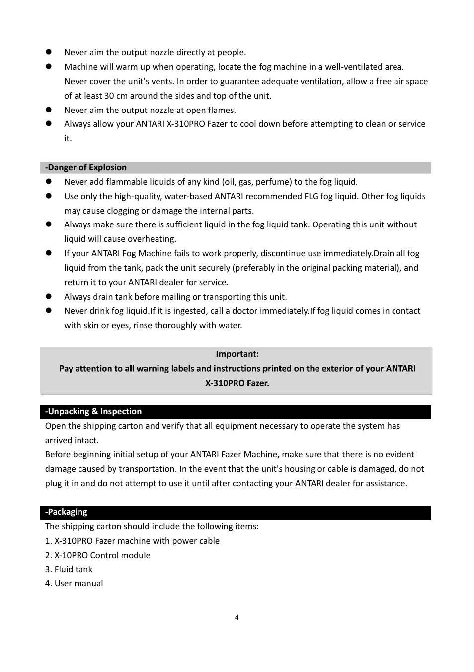 Antari X-310 PRO User Manual | Page 4 / 56
