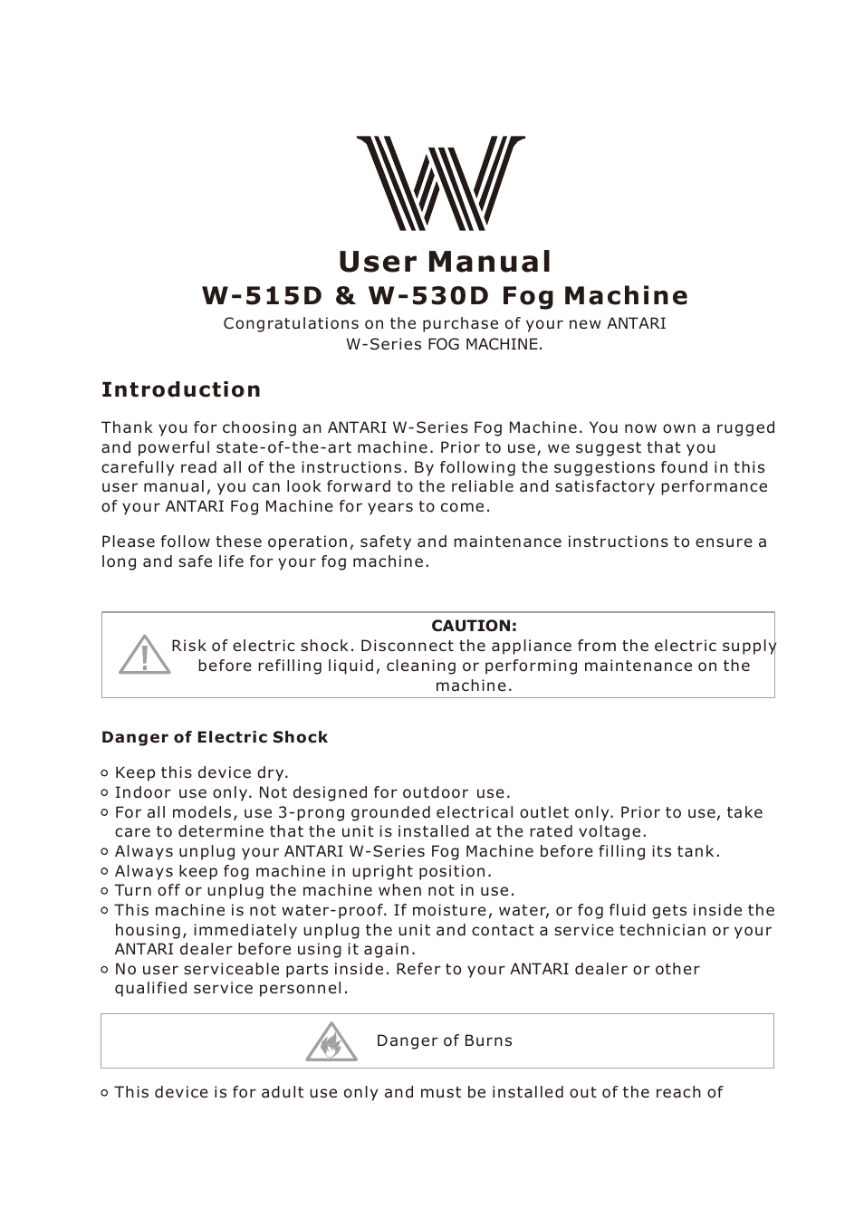 User manual, Introduction | Antari W-530D User Manual | Page 3 / 44