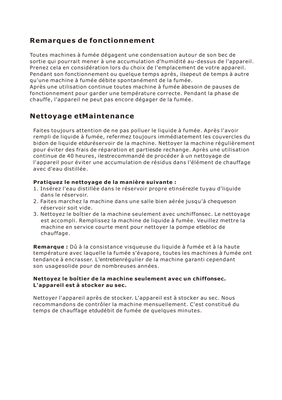 Remarques de fonctionnement, Nettoyage etmaintenance | Antari W-530D User Manual | Page 40 / 44