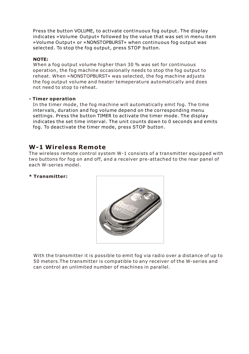 W-1 wireless remote | Antari W-530D User Manual | Page 8 / 44