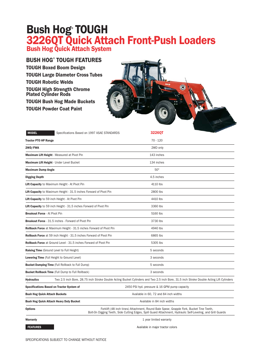 Bush Hog Front-Push Loaders 3226QT User Manual | 1 page