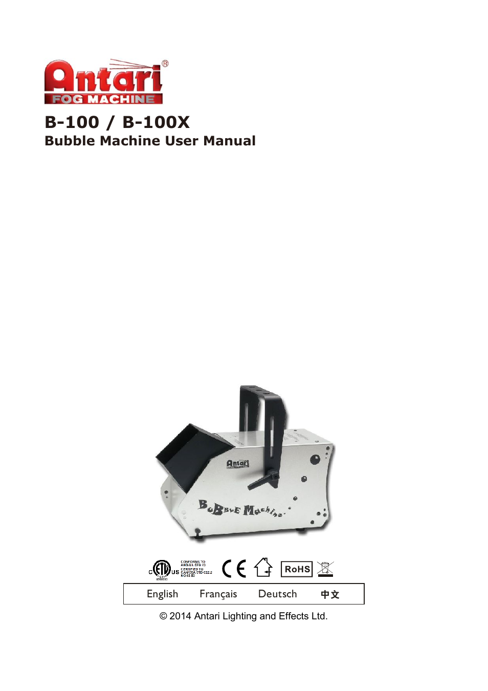 Antari B-100/B-100X User Manual | 16 pages