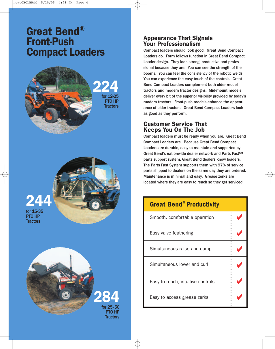 Great bend® front-push compact loaders, Great bend® productivity | Bush Hog Great Bend Compact Loaders User Manual | Page 4 / 8