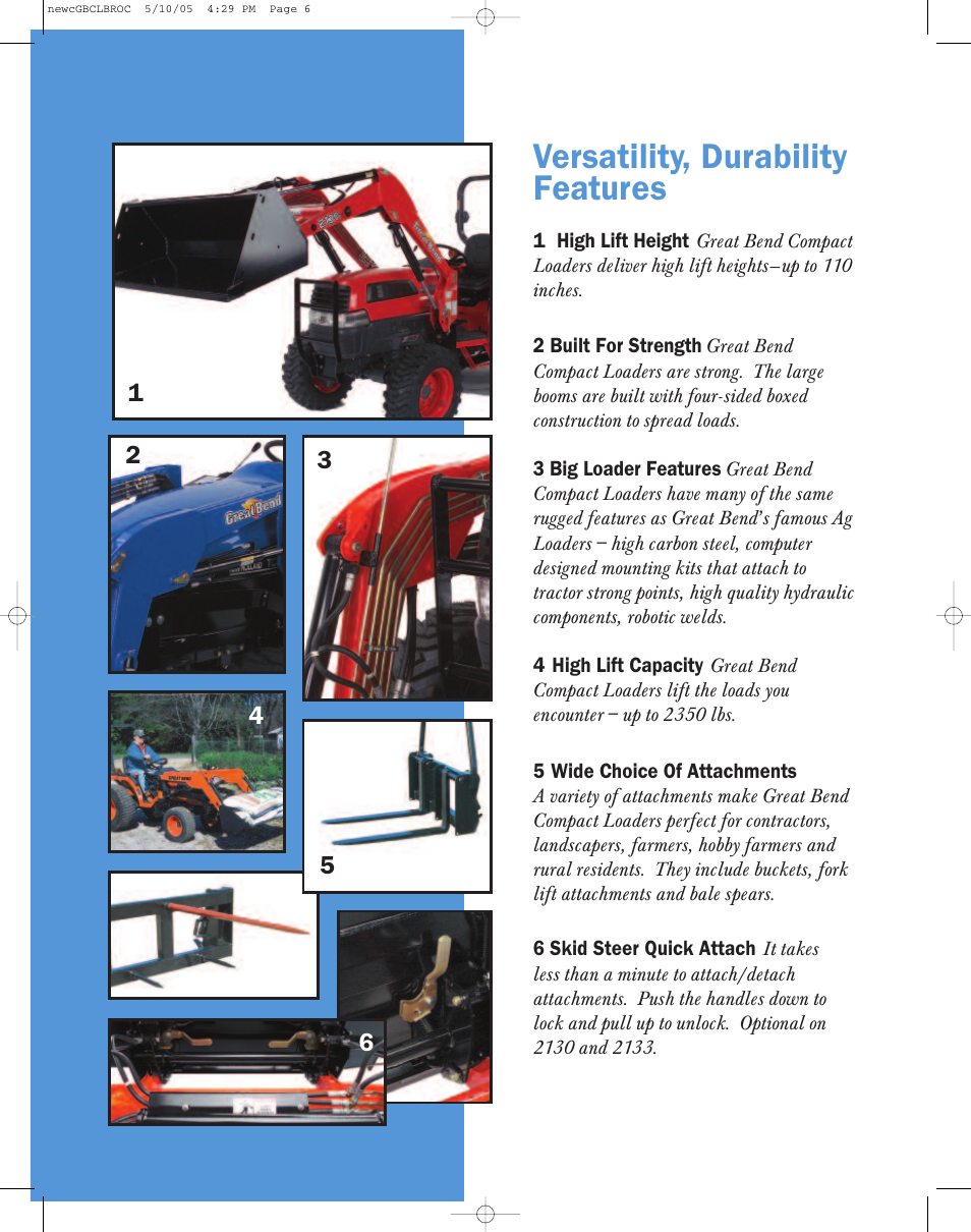 Versatility, durability features | Bush Hog Great Bend Compact Loaders User Manual | Page 6 / 8