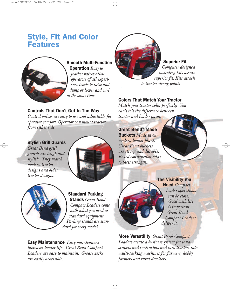 Style, fit and color features | Bush Hog Great Bend Compact Loaders User Manual | Page 7 / 8