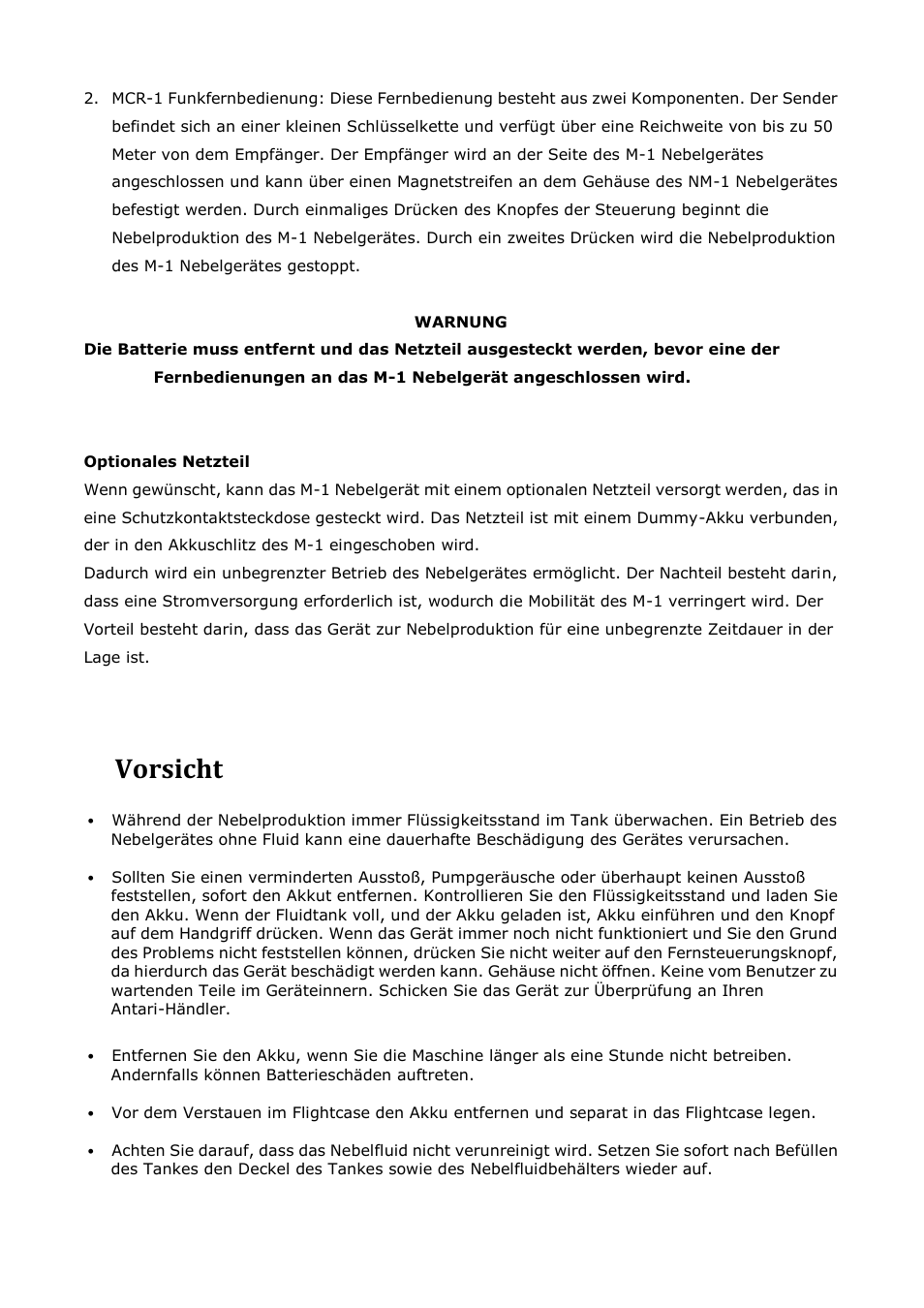 Vorsicht | Antari M-1 User Manual | Page 13 / 28