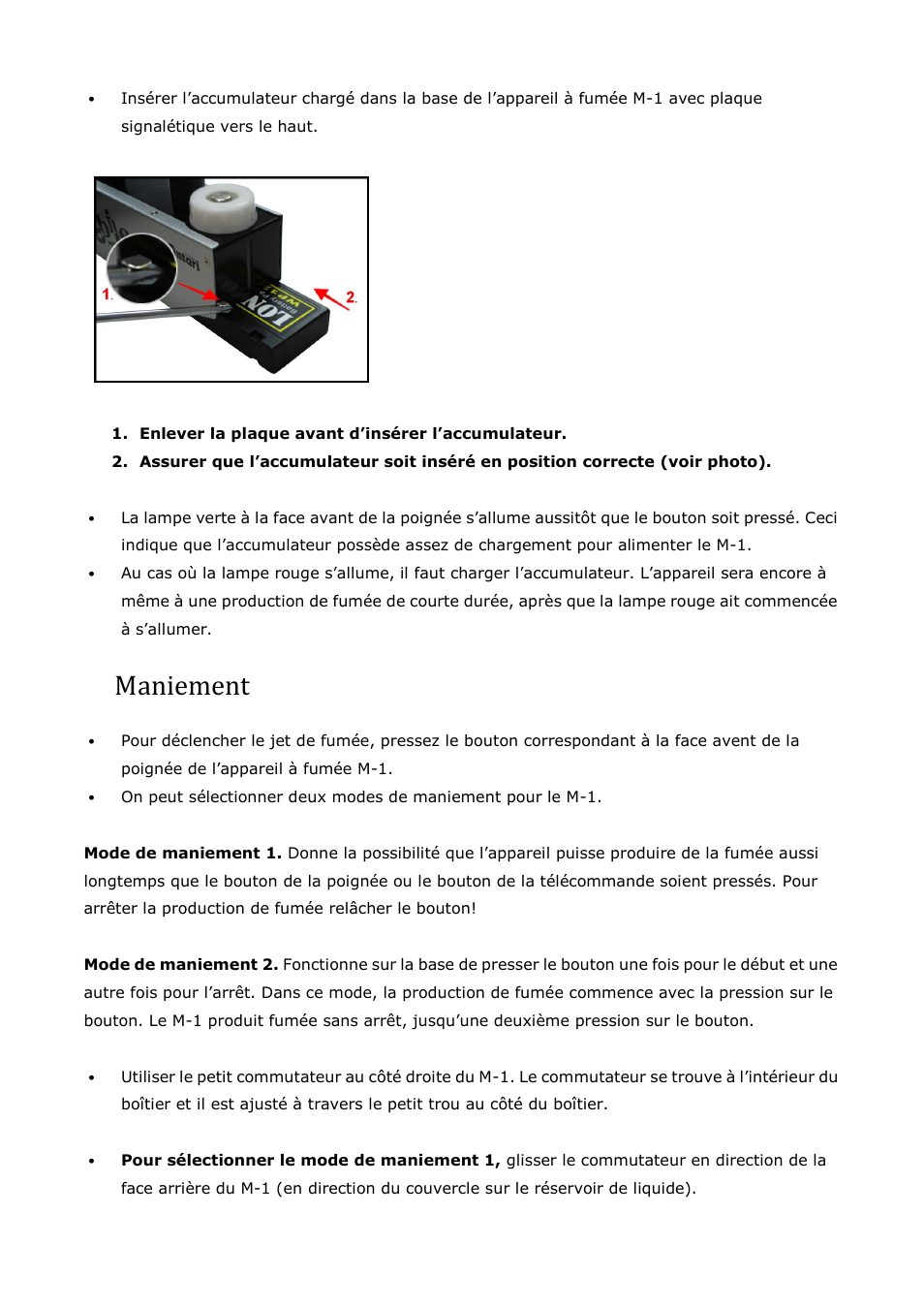 Maniement | Antari M-1 User Manual | Page 18 / 28