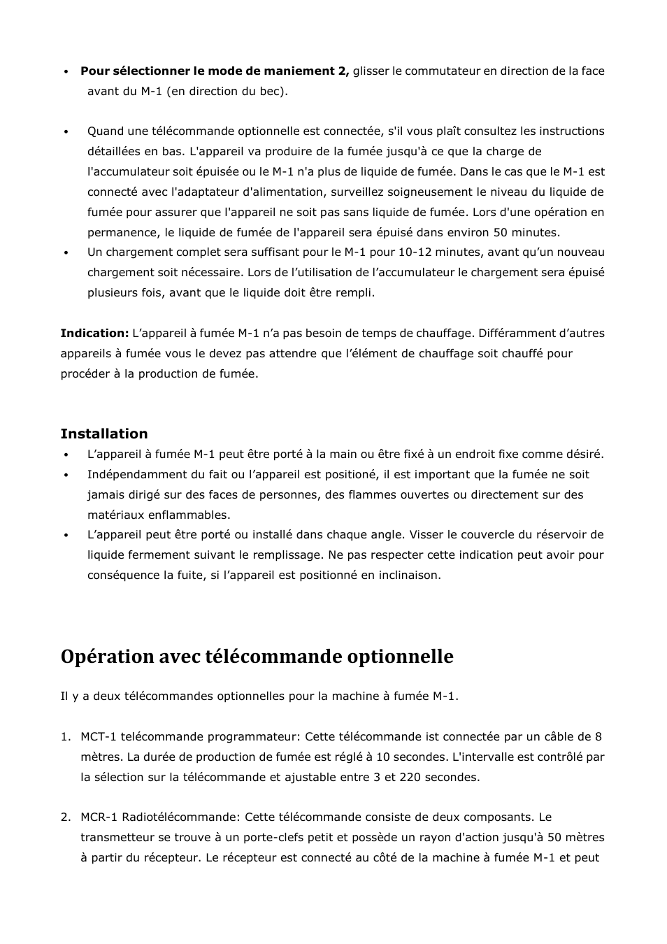 Opération avec télécommande optionnelle | Antari M-1 User Manual | Page 19 / 28