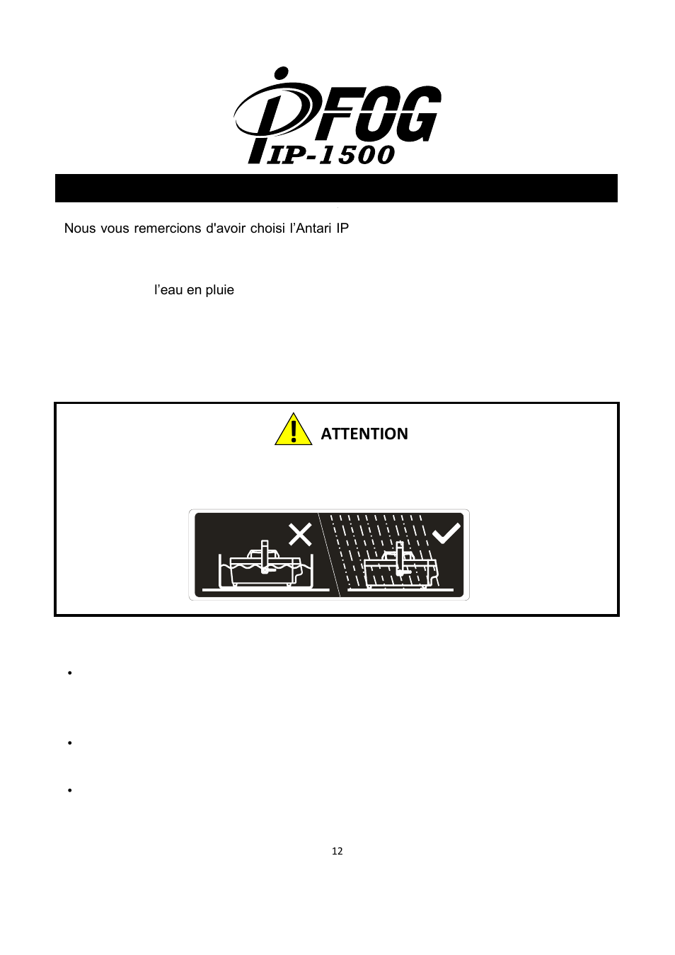 Antari ip-1500 machine à fumée mode d'emploi, Attention | Antari IP-1500 User Manual | Page 12 / 40