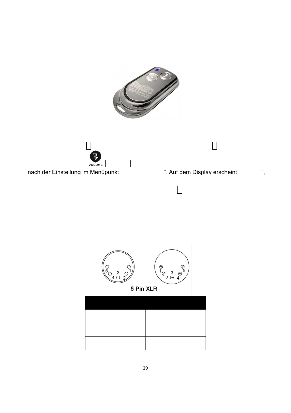 W-1 funkfernbedienung, Belegung der dmx-anschlü sse, Dmx512-einstellungen | Antari IP-1500 User Manual | Page 29 / 40