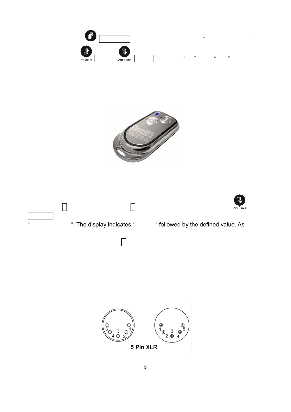 W-1 wireless controller, Dmx connector pin assignment | Antari IP-1500 User Manual | Page 9 / 40