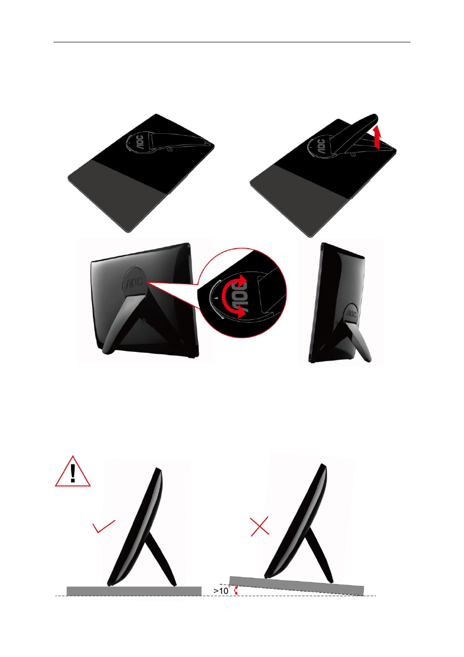 Setup stand, Caution: m | AOC 2436V User Manual | Page 8 / 29