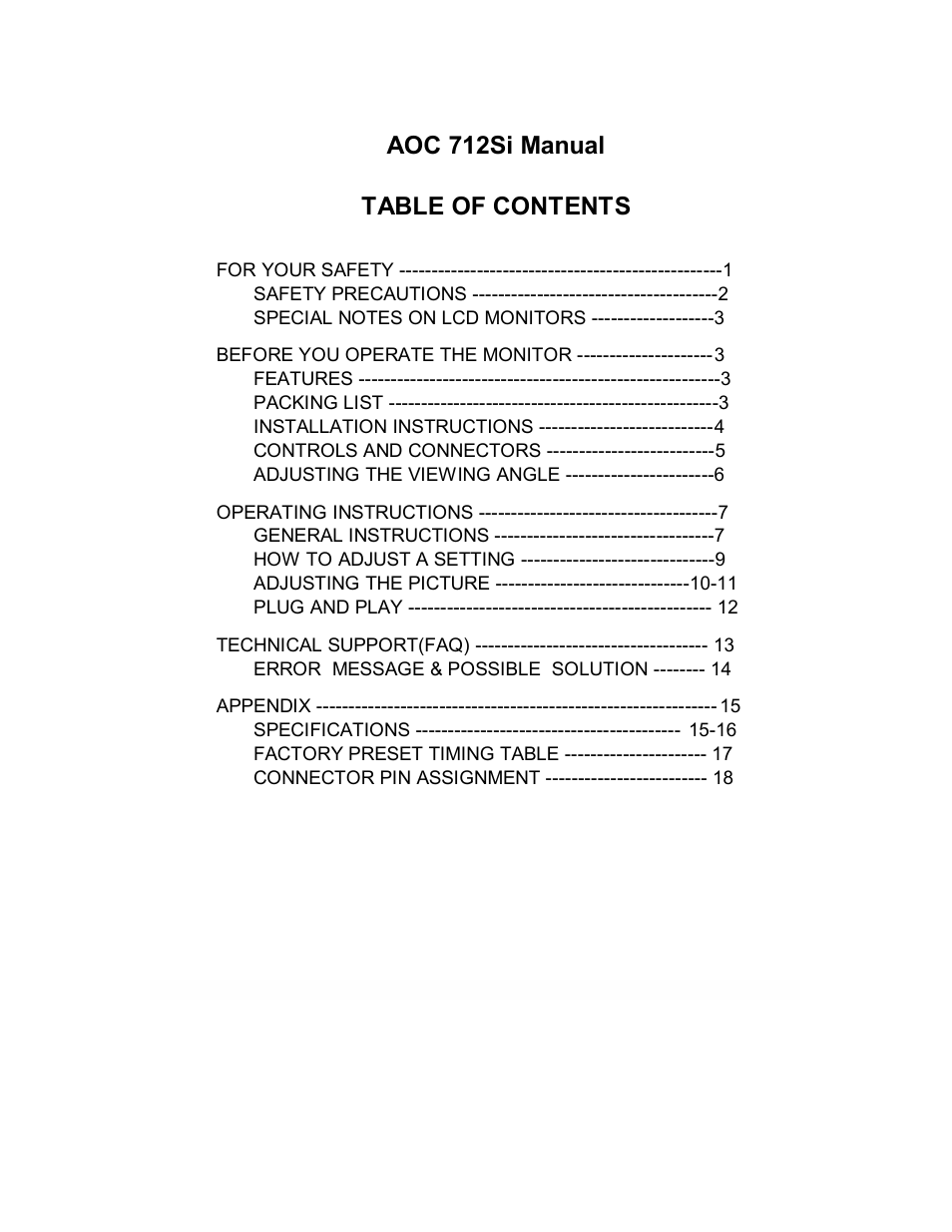 AOC 712S User Manual | 20 pages