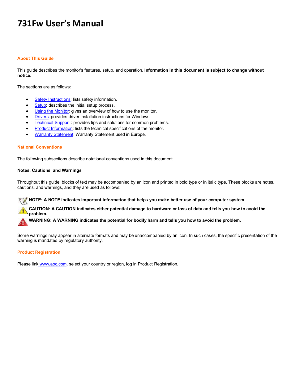 AOC 731Fw User Manual | 22 pages