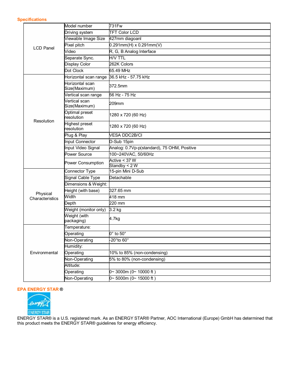 AOC 731Fw User Manual | Page 21 / 22