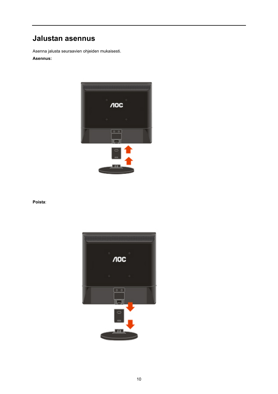 Jalustan asennus | AOC E719SD User Manual | Page 10 / 60